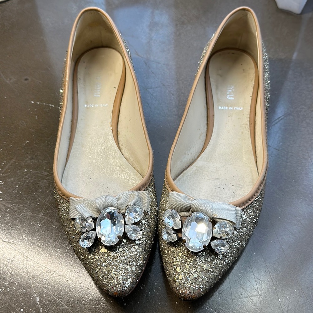 Miu Miu Gold glitter flats size 37.5/ 7 US